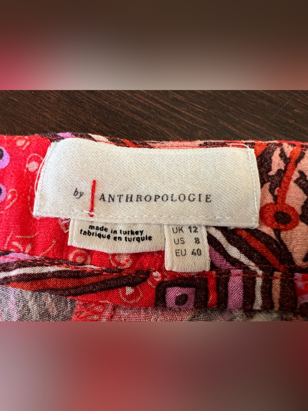 Anthropologie Bohemian Flowy Red Geometric Wide Leg Palazzo Pants Women’s 8 Art - Picture 3 of 15
